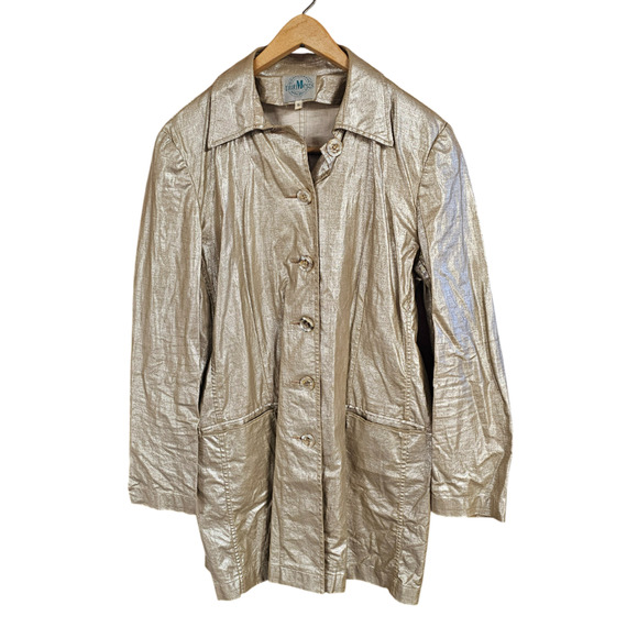 Vintage 80s Gold Metallic Linen Blend Jacket Sz 16 by NutMeg’s Womenswear - Picture 1 of 8